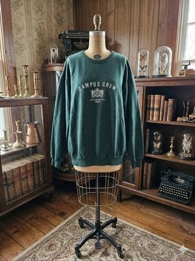 Vintage Campus Crew Forest Green Embroidered Sweatshirt